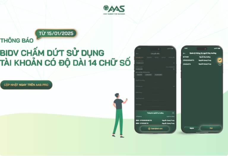 AAS THÔNG BÁO V/V BIDV CHẤM DỨT SỬ DỤNG TK CÓ 14 CHỮ SỐ